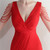 In Stock:Ship in 48 Hours Red Deep V-neck Pleats Party Dress
