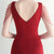 In Stock:Ship in 48 Hours Burgundy Deep V-neck Pleats Party Dress