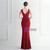 In Stock:Ship in 48 Hours Burgundy Deep V-neck Pleats Party Dress