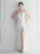 In Stock:Ship in 48 Hours White One Shoulder Mesh Perspective Party Dress