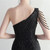 In Stock:Ship in 48 Hours Gold Sequins One Shoulder Beading Split Party Dress