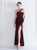 In Stock:Ship in 48 Hours Burgundy Sequins Pleats One Shoulder Party Dress