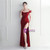 In Stock:Ship in 48 Hours Burgundy Off the Shoulder Feather Party Dress