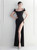 In Stock:Ship in 48 Hours Black Off the Shoulder Feather Party Dress