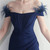 In Stock:Ship in 48 Hours Navy Blue Off the Shoulder Feather Party Dress