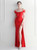 In Stock:Ship in 48 Hours Red Off the Shoulder Feather Party Dress