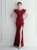 In Stock:Ship in 48 Hours Burgundy Cap Sleeve Feather Party Dress