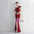 In Stock:Ship in 48 Hours Burgundy One Shoulder Beading Split Party Dress