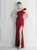 In Stock:Ship in 48 Hours Burgundy One Shoulder Beading Split Party Dress