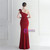 In Stock:Ship in 48 Hours Burgundy One Shoulder Beading Split Party Dress