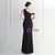 In Stock:Ship in 48 Hours Black One Shoulder Feather Party Dress