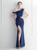 In Stock:Ship in 48 Hours Navy Blue One Shoulder Feather Party Dress