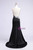 Trendy Scoop Floor Length See Through Back Appliques Party Polyester Formal Black