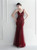 In Stock:Ship in 48 Hours Burgundy Tulle Sequins Backless Beading Party Dress
