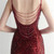 In Stock:Ship in 48 Hours Burgundy Tulle Sequins Backless Beading Party Dress