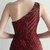 In Stock:Ship in 48 Hours Burgundy Sequins Split One Shoulder Party Dress