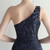 In Stock:Ship in 48 Hours Navy Blue Sequins Split One Shoulder Party Dress