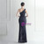 In Stock:Ship in 48 Hours Navy Blue Sequins Split One Shoulder Party Dress