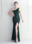 In Stock:Ship in 48 Hours Dark Green Sequins One Shoulder Feather Party Dress