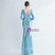 In Stock:Ship in 48 Hours Sky Blue Long Sleeve Split Party Dress