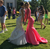 Watermelon Two Pieces Mermaid Satin Lace Long Sleeve Prom Dresses