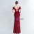 In Stock:Ship in 48 Hours Burgundy Sequins Feather Split Party Dress