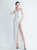 In Stock:Ship in 48 Hours White Sequins Pleats Split Party Dress
