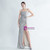 In Stock:Ship in 48 Hours Apricot Silver Sequins Pleats Split Party Dress