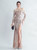 In Stock:Ship in 48 Hours Gold Long Sleeve Sequins Feather Party Dress