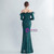 In Stock:Ship in 48 Hours Dark Green Long Sleeve Sequins Feather Party Dress
