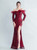 In Stock:Ship in 48 Hours Burgundy Long Sleeve Sequins Feather Party Dress