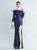 In Stock:Ship in 48 Hours Navy Blue Long Sleeve Sequins Feather Party Dress