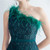 In Stock:Ship in 48 Hours Green Mermaid One Shoulder Feather Party Dress