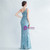 In Stock:Ship in 48 Hours Sky Blue Mermaid One Shoulder Feather Party Dress