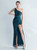 In Stock:Ship in 48 Hours Green One Shoulder Sequins Feather Party Dress