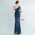 In Stock:Ship in 48 Hours Green One Shoulder Sequins Feather Party Dress