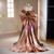 Brown Sequins Satin Pleats Prom Dress With Bow