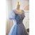 Blue Tulle Puff Sleeve Beading Sequins Prom Dress