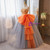 Gray Orange Tulle Strapless Pleats Beading Quinceanera Dress