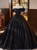 Black Ball Gown Tulle Sequins Prom Dress