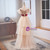 Champagne Tulle Sequins Pearls Prom Dress