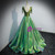 Green Satin V-neck Pleats Prom Dress