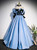 Blue Satin Strapless Bow Prom Dress