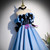Blue Satin Strapless Bow Prom Dress