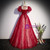 Burgundy Tulle Sequins Puff Sleeve Prom Dress