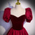 Burgundy Square Square Puff Sleeve Prom Dress