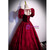 Burgundy Square Square Puff Sleeve Prom Dress