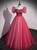Red Tulle Sequins Puff Sleeve Prom Dress