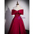 A-Line Burgundy Satin Off the Shoulder Pearls Prom Dress