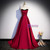Burgundy Satin Strapless Prom Dress With Detachable Sleeve